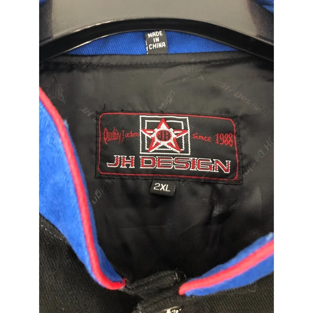 JH Design‎ NASCAR Jacket Men's 2XL XXL Black Blue Red Flag Logo Racing Coat